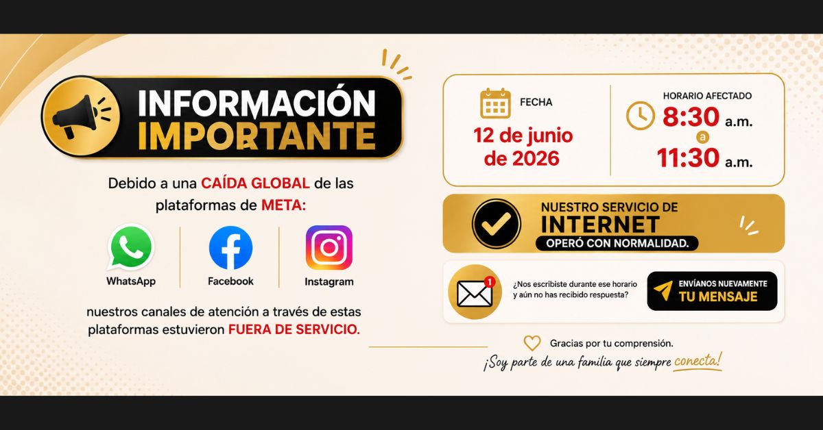 En este momento estás viendo Caída global de META afectó temporalmente los canales de atención por WHATSAPP, FACEBOOK E INSTAGRAM